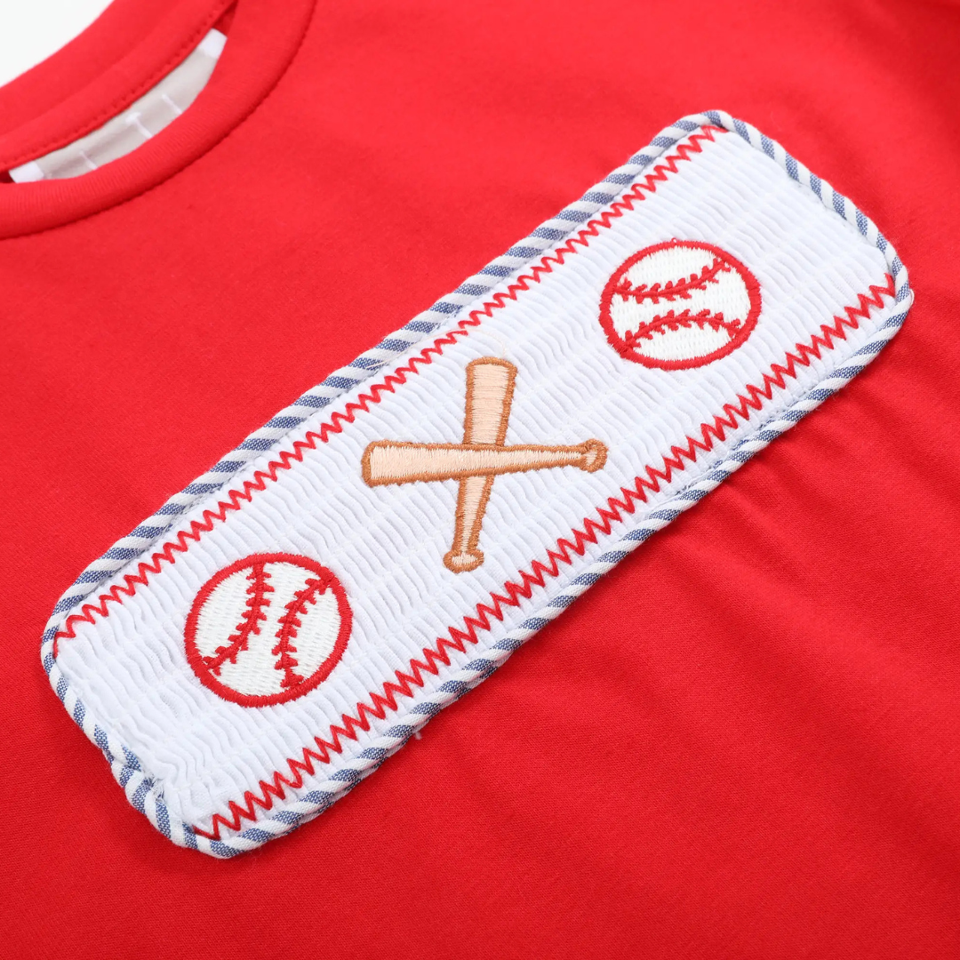 Red and Blue Baseball Smocked Shirt and Shorts Set