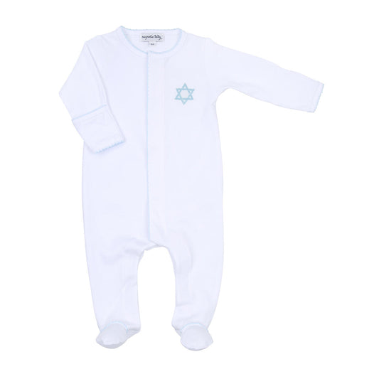 Brit Milah Footie with Blue Embroidery