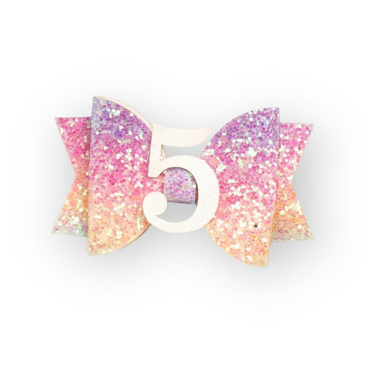 Pastel Rainbow Birthday Hair Clip - Age Five