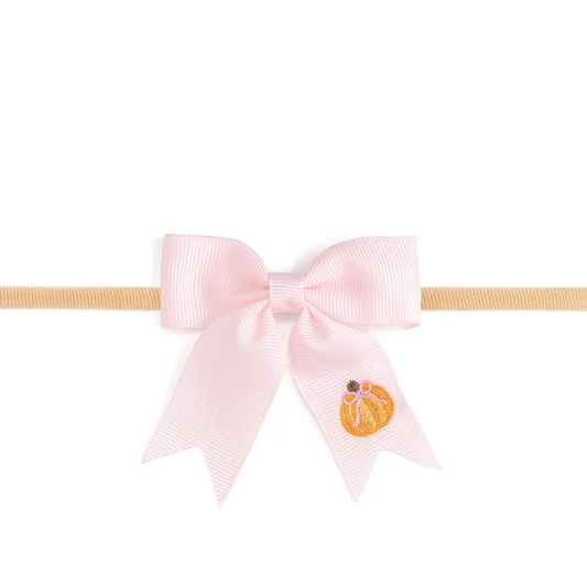 Pumpkin Embroidered Bow Baby Headband