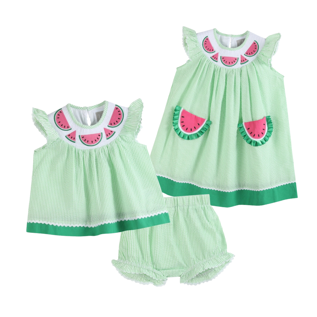 Green Seersucker Watermelon Smocked Bishop Dress Little Grasshoppers Green Seersucker Watermelon Smocked Bishop Dress Little Grasshoppers