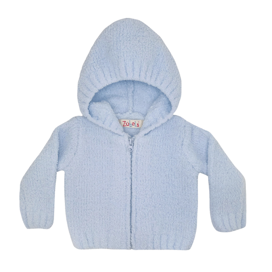 Light Blue Chenille Hooded Zip Up Sweater