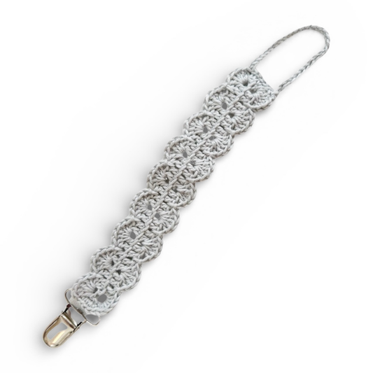 Bailey Pacifier Clip - Light Gray with Silver Metal Clip