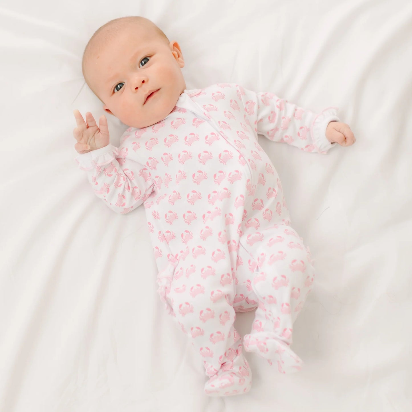 Little Crawlers Pink Print Ruffle Zip Footie