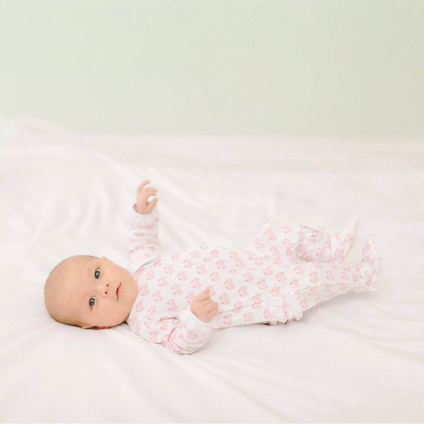 Little Crawlers Pink Print Ruffle Zip Footie