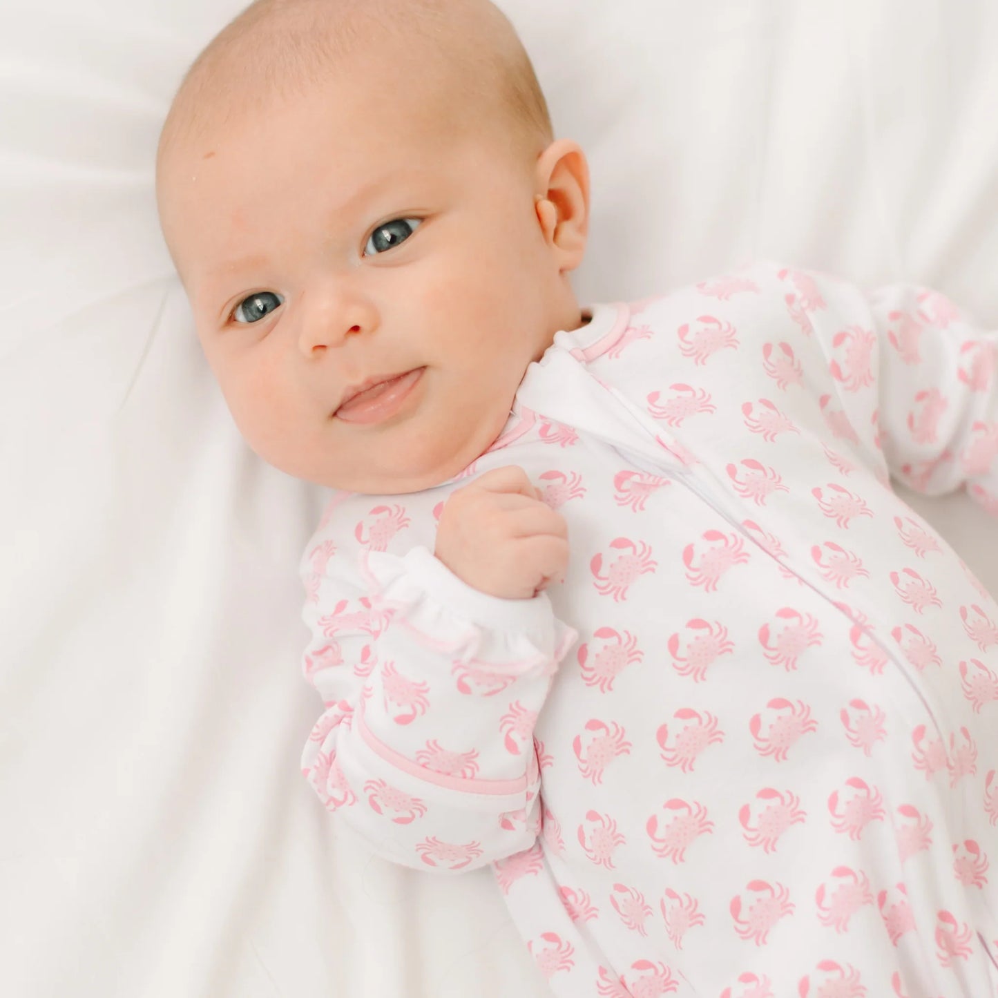 Little Crawlers Pink Print Ruffle Zip Footie