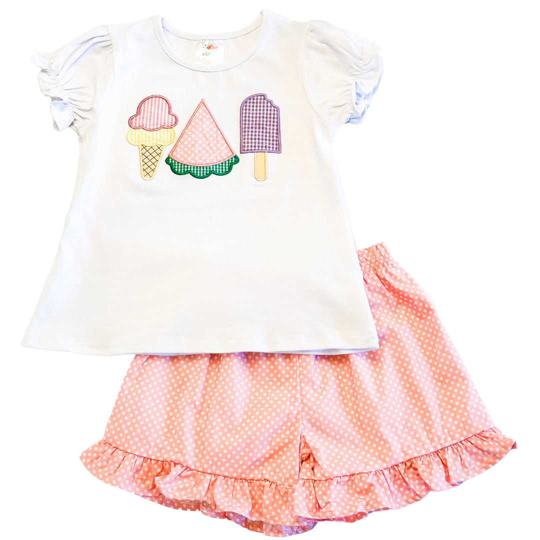 Peace, Love and Popsicles Ruffle Applique Short Set