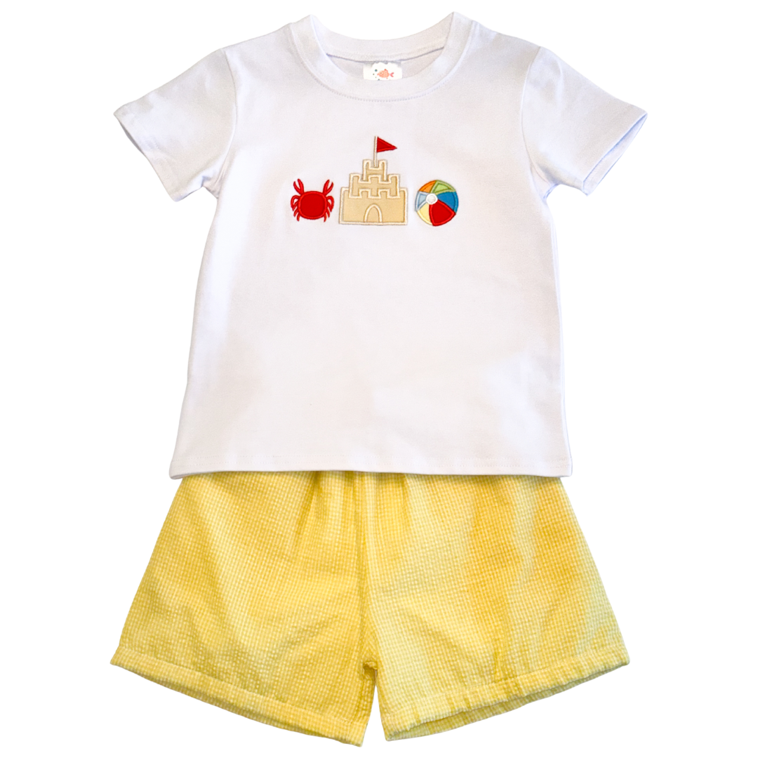 Sandcastles and Sunshine Applique Short Set
