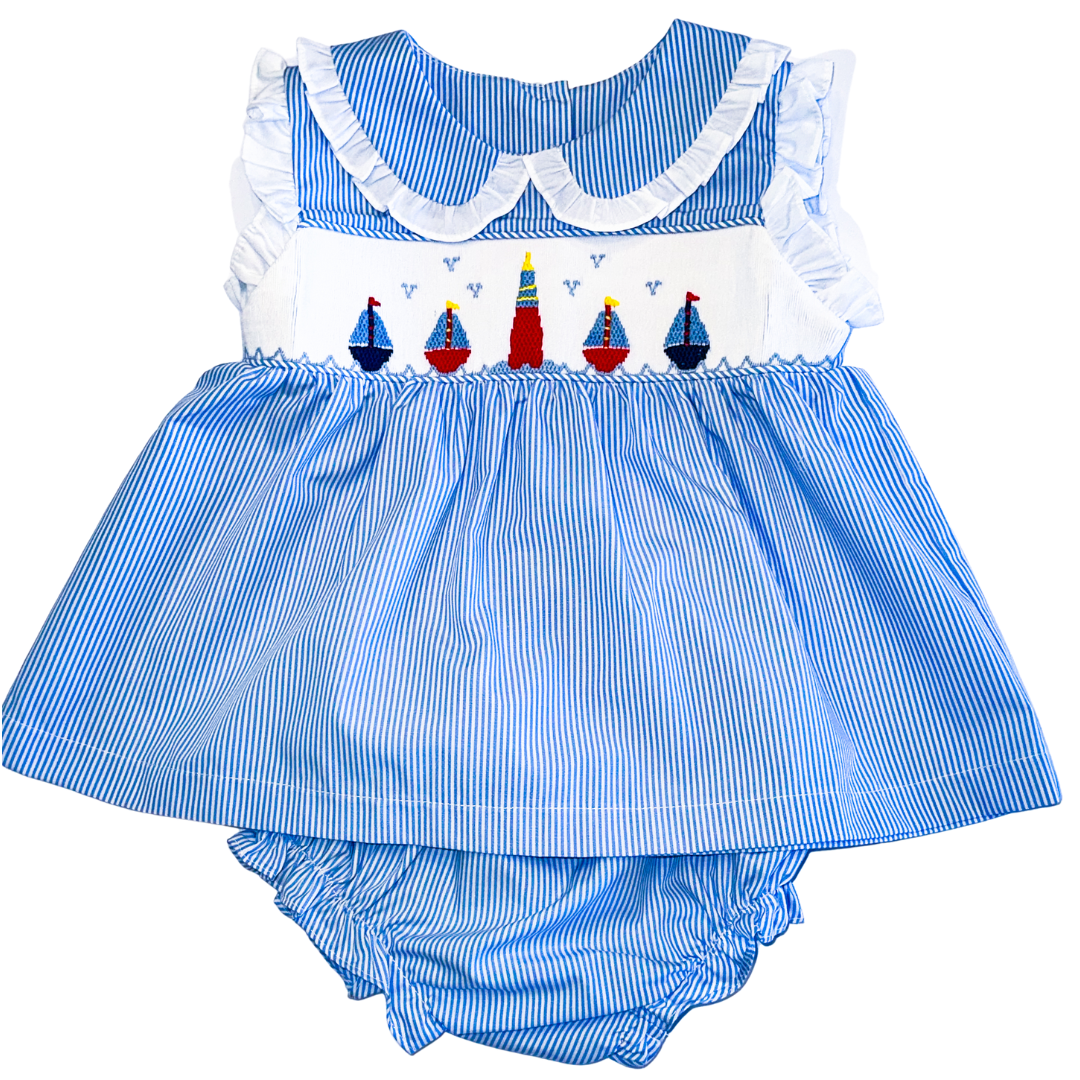 Beach Beacon Smocked Diaper Set