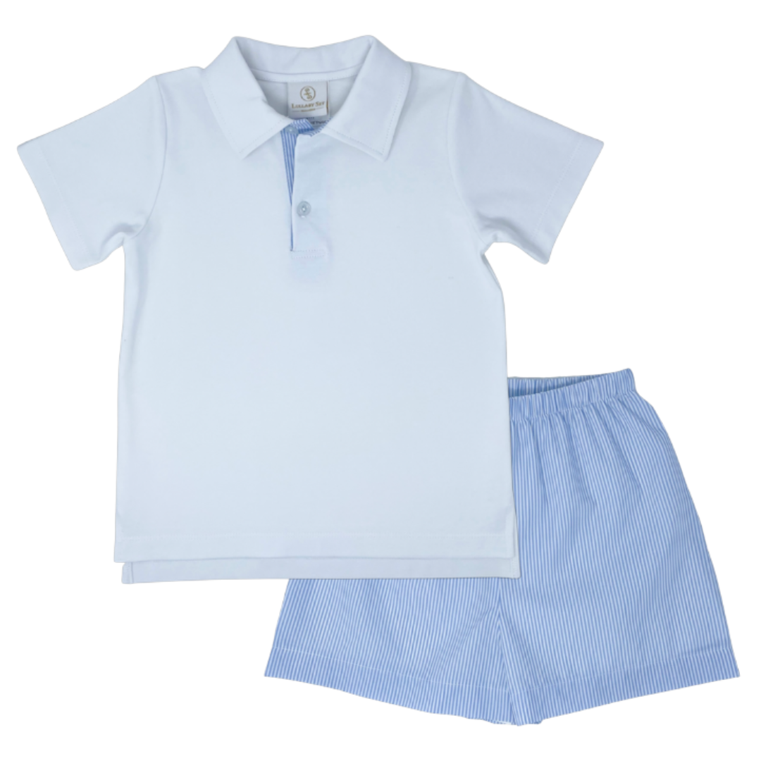 Parker Short Set - White / Blue Stripe